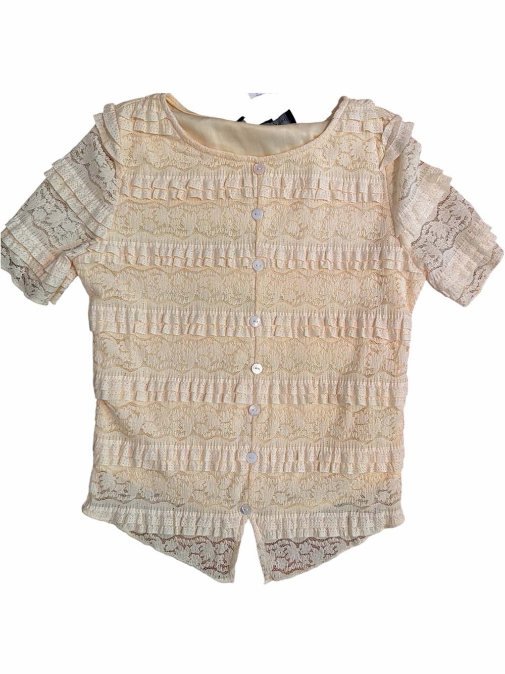 Lace Ruffle Button-Front Blouse